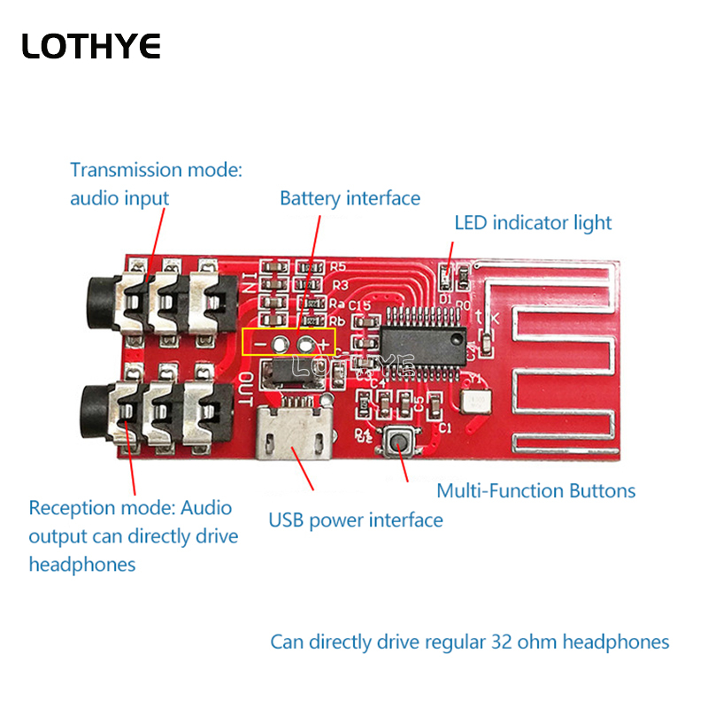 Modular Power Supply - บลูทูธ 5.0 สเตอริโอบลูทูธเครื่องส่งสัญญาณ/ตัวรับสัญญาณบลูทูธโมดูลหูฟังบลูทูธแบตเตอรี่ลิเธียมแหล่งจ่ายไฟ USB